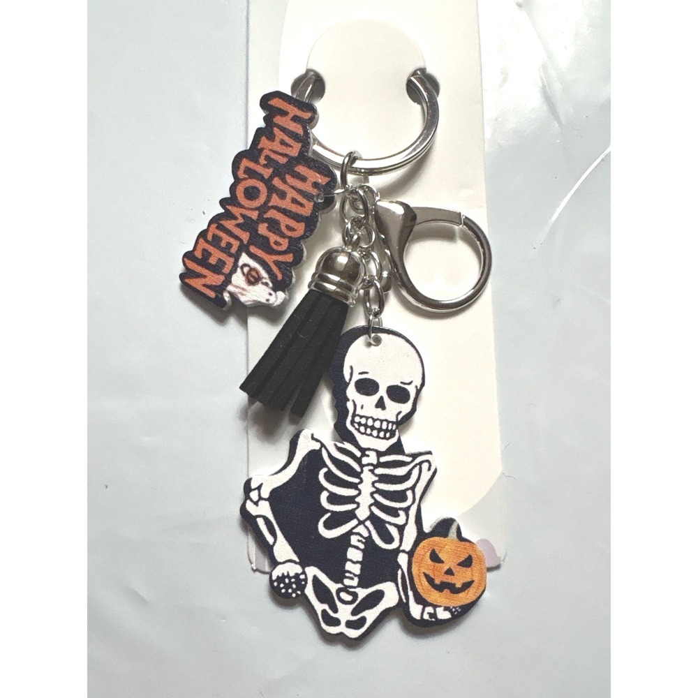 Halloween Skeleton Keychain with Pumpkin Tassel Happy Halloween‎ Charm Spooky
